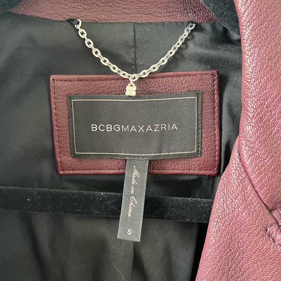 BCBGMaxazria Burgundy Moto Leather Jacket (Size Small) - Picture 4 of 7